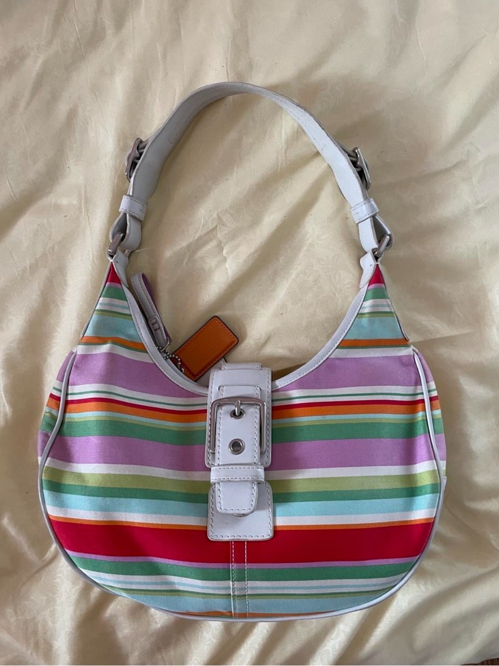 Coach Hamptons Multi Color Striped Hobo Bag